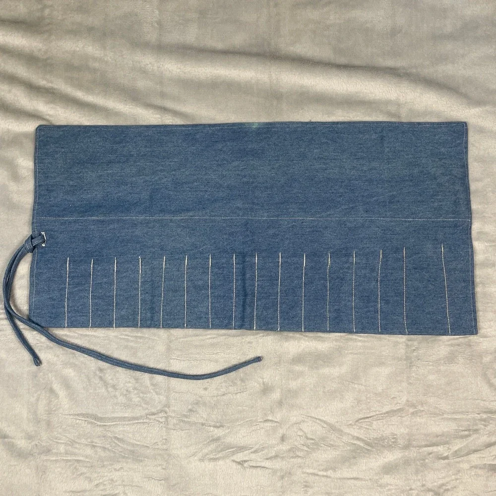 Floral Print Denim Roll Up Paint Brush Jewelry‎ Make Up Organizer Pouch Holder